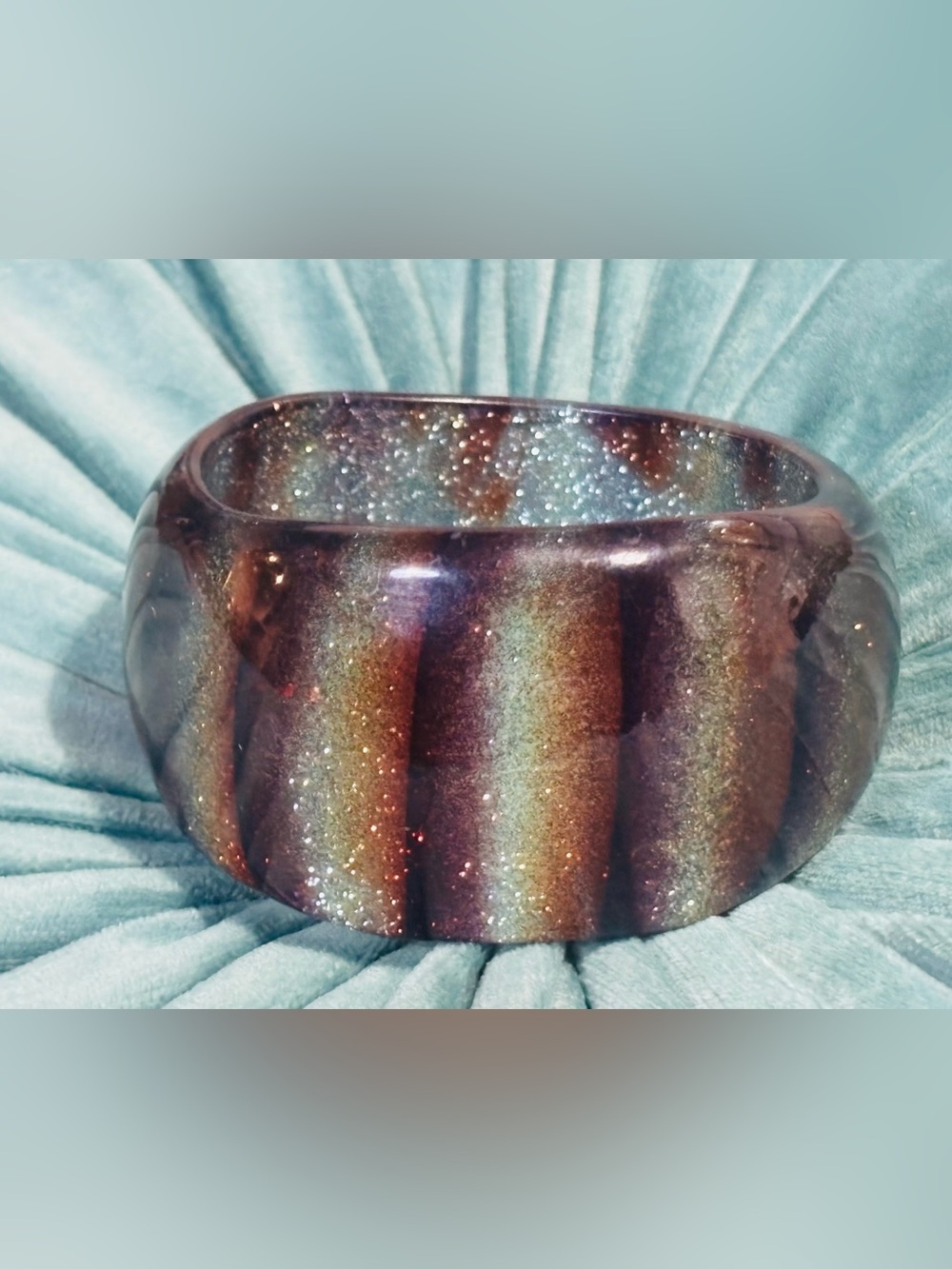 Vintage Glitter Bangle Bracelet in Brown and Gold Tones